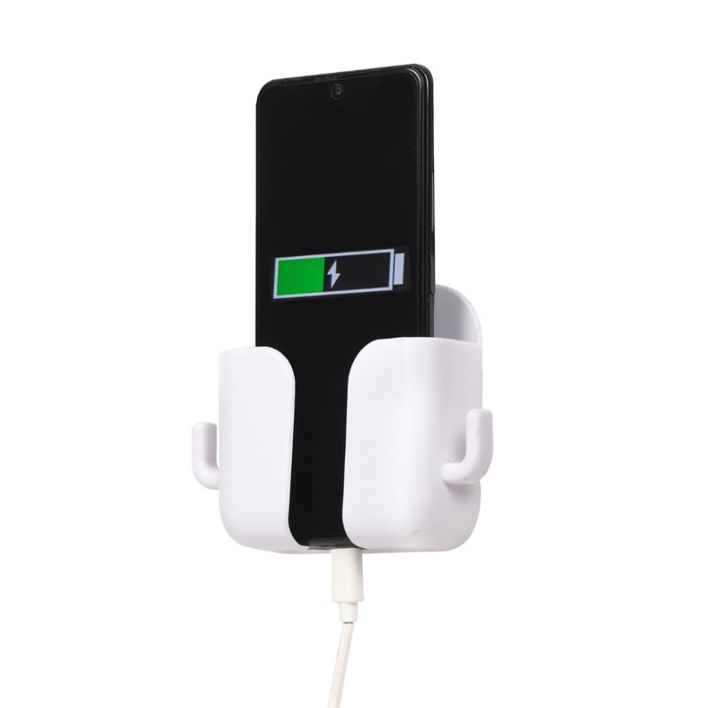 RAXZO Wall Mount Phone Holder with Dual Hooks – Mobile Charging Stand