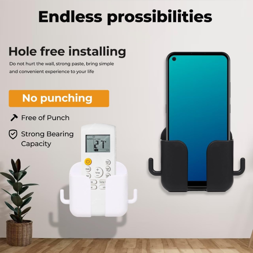 RAXZO Wall Mount Phone Holder with Dual Hooks – Mobile Charging Stand
